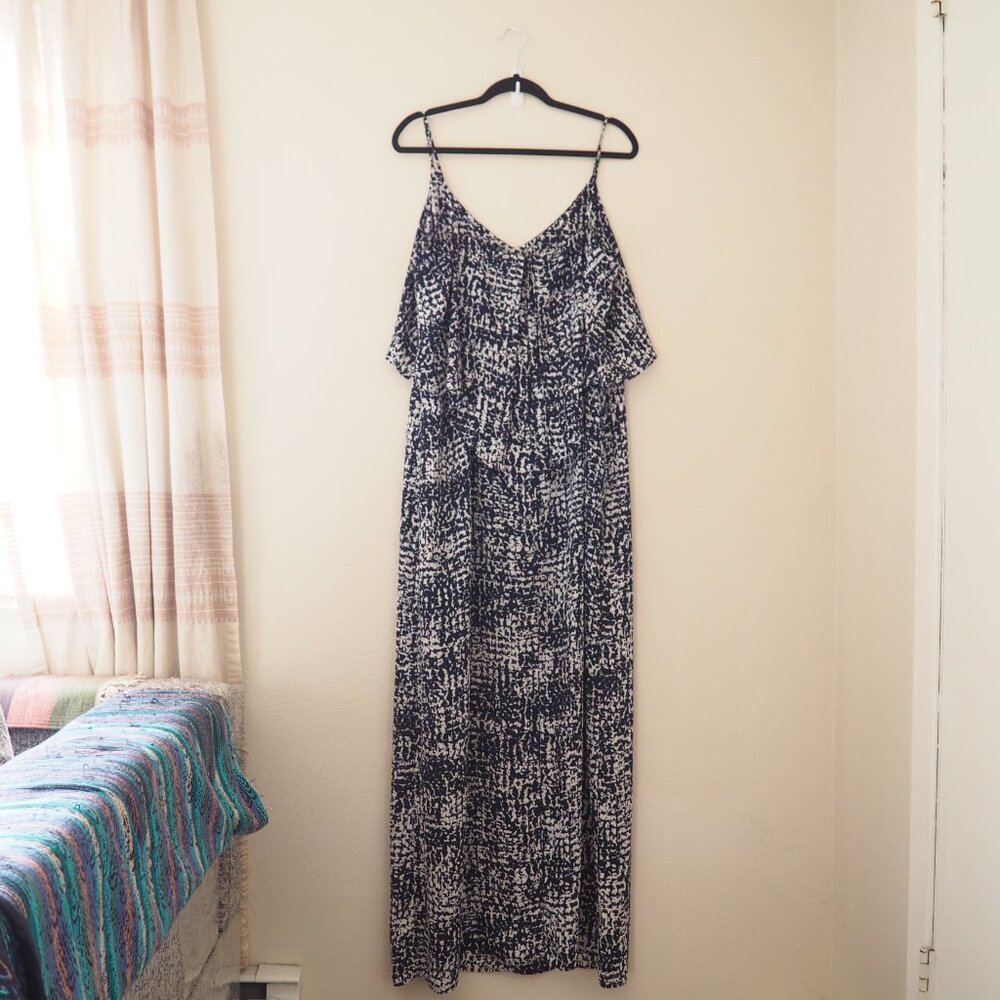 White House Black Market Navy Blue Spaghetti Strap Flounce Maxi Dress - Picture 7 of 8
